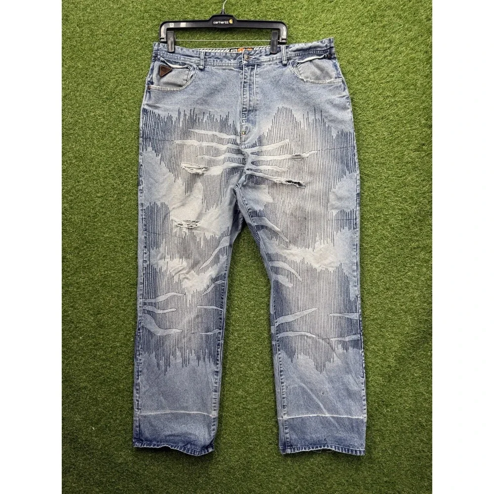 Akademiks Jeans Mens 40 y2k Unseen Forces Denim Graphic Wide Leg Grunge Baggy